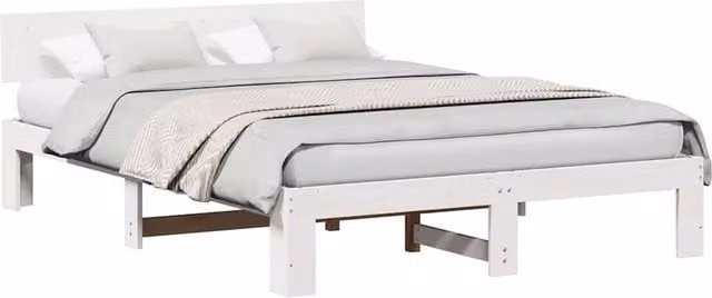 Berkfield Home Elegant Bed Frame with Headboard in White Solid Pine Wood W/D/H: 160 x 200 x 66 cm