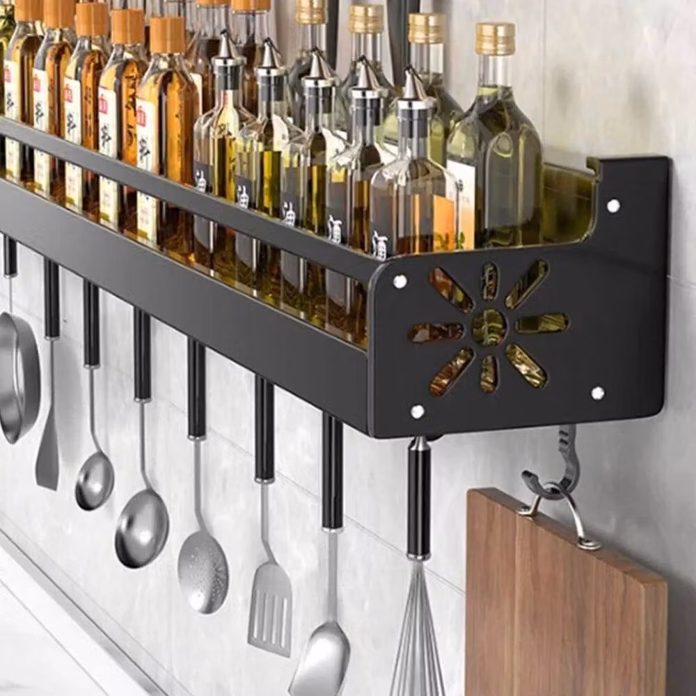 EONLION Wall Mounted Metal Kitchen Spice Storage Rack and Utensil Organiser, Black, Width: 100 cm – 2