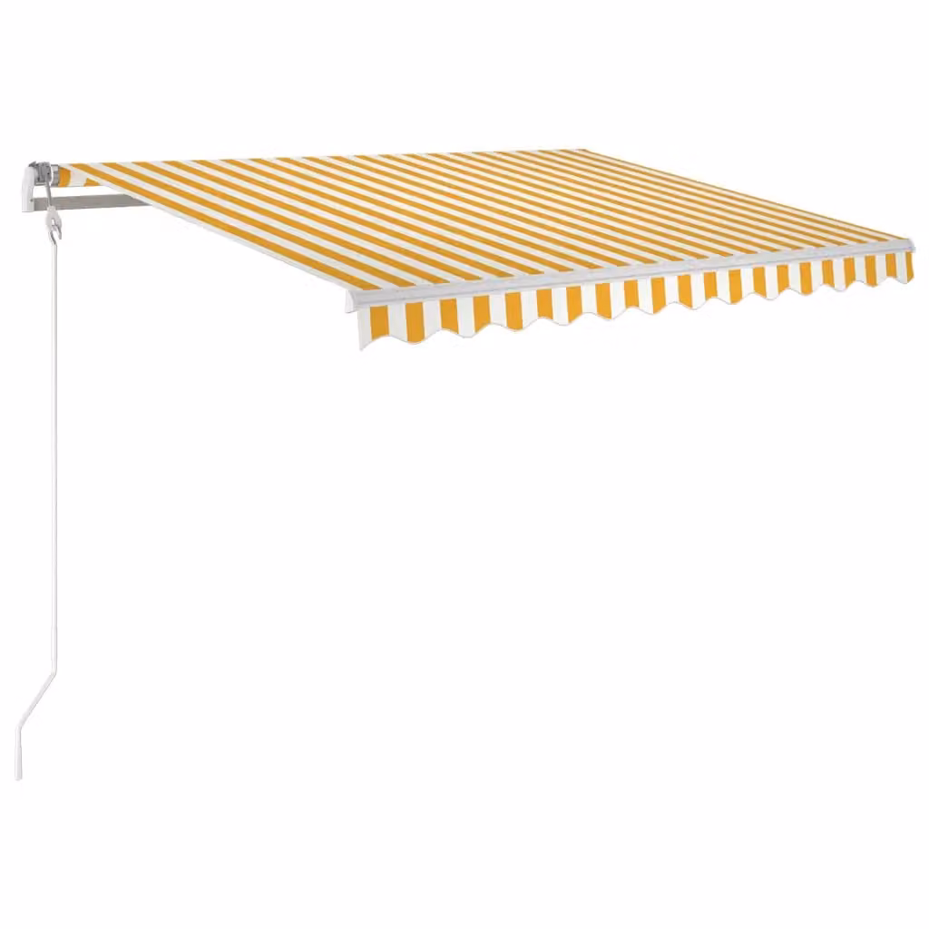 Berkfield Home Manual Retractable Folding Arm Awning in Yellow and White Striped Polyester with Aluminium Frame, W: 350 cm, D: 250 cm – 2