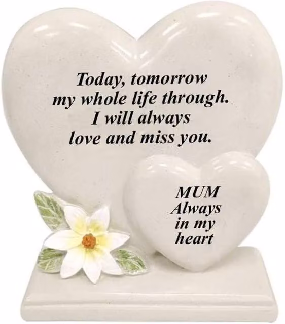 David Fischhoff White Lily Double Heart Graveside Memorial Plaque in Cream and Beige