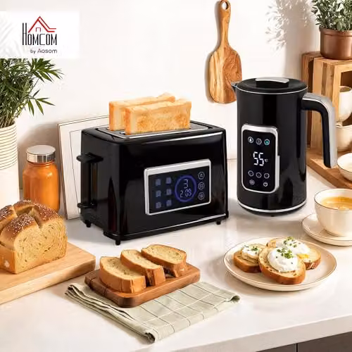 HOMCOM Black Kettle and Toaster Set with 1.7L Capacity – 2