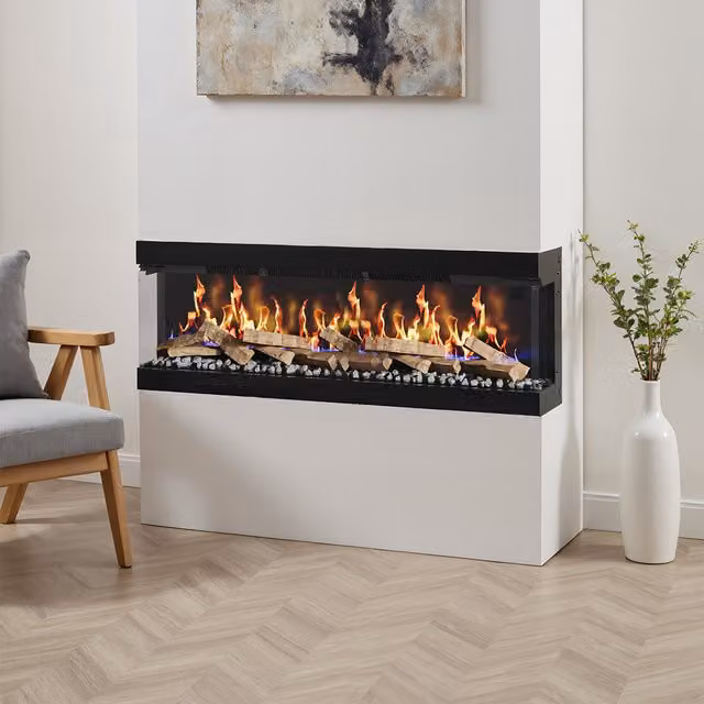 Living Star 3 Sided Smart Electric Fireplace in Black and Grey, 150 cm