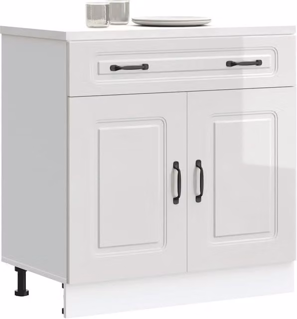 Berkfield Home Kalmar High Gloss White Kitchen Base Cabinet with Hinged Doors and Internal Shelves