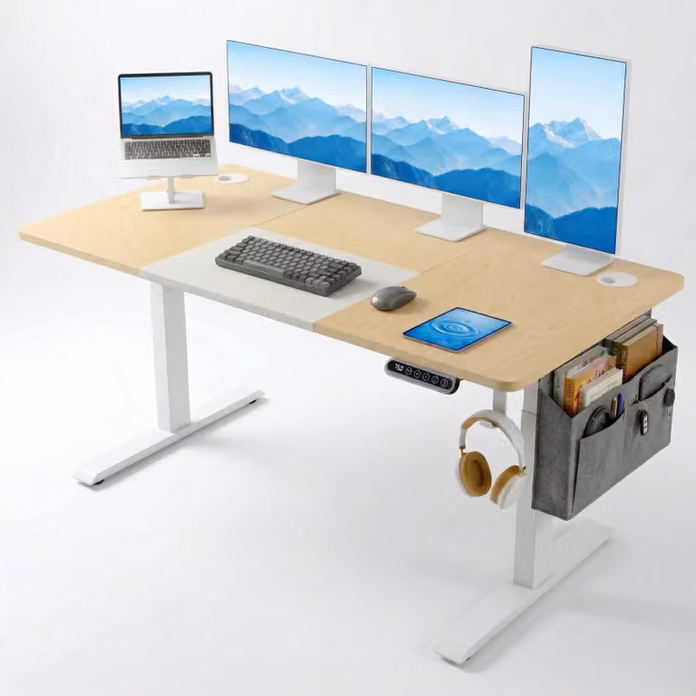 DHS Pine Electric Standing Desk in White, W/D/H: 160 x 70 x 72 cm