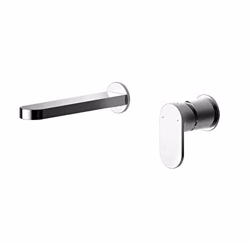 nuie BIN381 Binsey Modern Round Wall Mount 2 Tap Hole Basin Mixer Tap with Single Lever Handle, Chrome