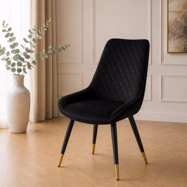 Stratus Interiors Luna Quilted Velvet Dining Chair with Black Metal Legs – 1