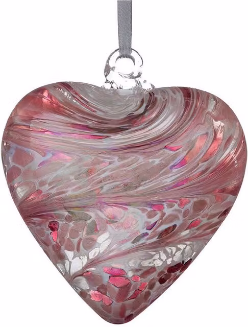 Sienna Glass Handcrafted Mouth-Blown Hanging Glass Heart Ornament in Pink, 12 cm – 1