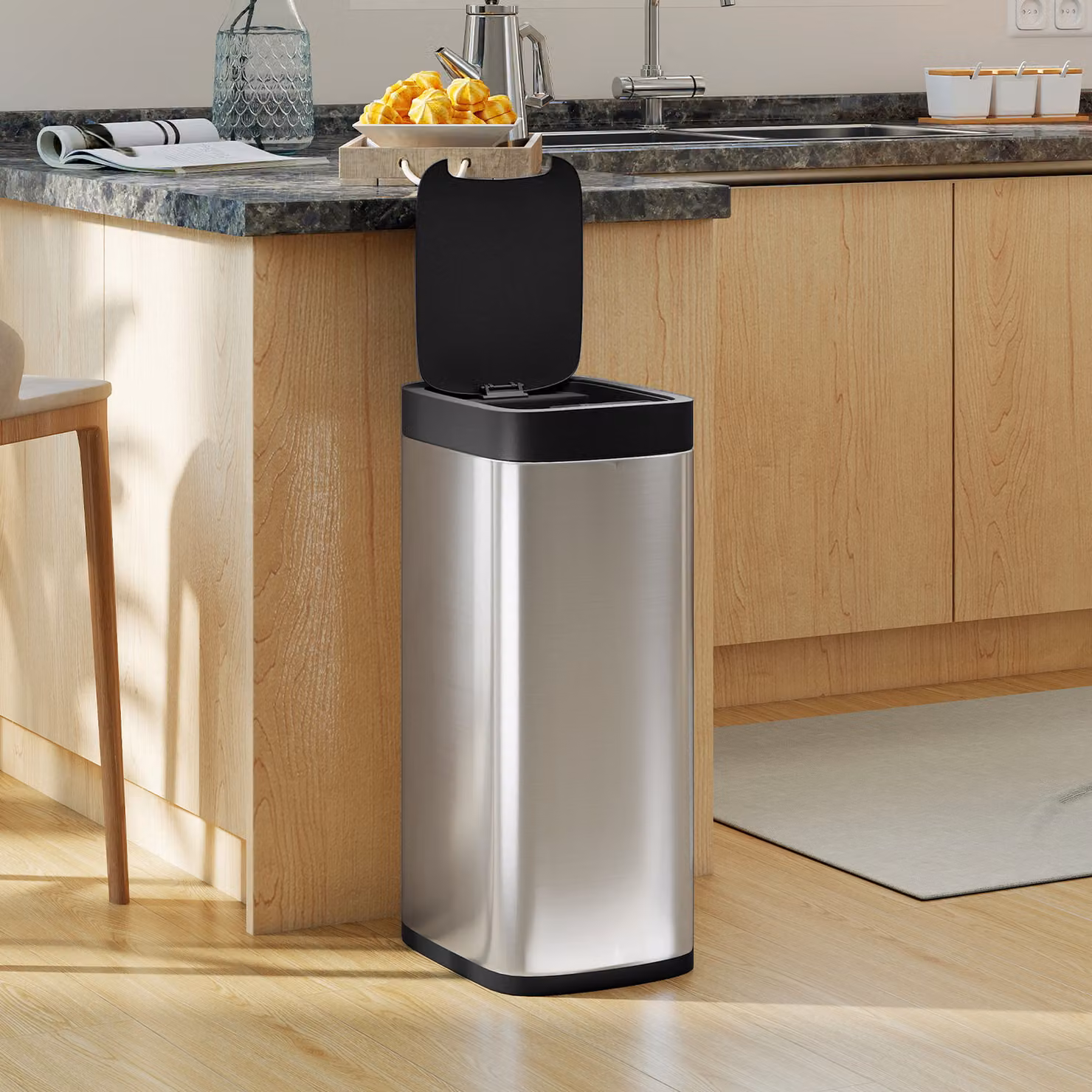 HOMCOM 50L Automatic Sensor Bin in Silver Stainless Steel with Manual Override – 8