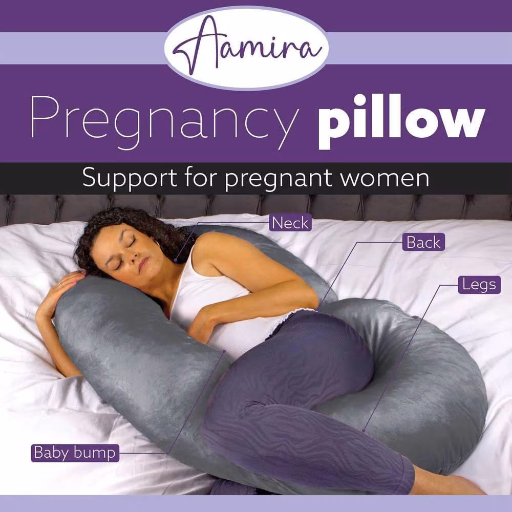 Aamira Dark Grey C Shaped Memory Foam Pregnancy Maternity Pillow, W/D/H: 140 x 65 x 20 cm – 2