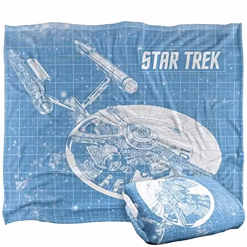 Trevco Star Trek Enterprise Blueprint Super Soft Fleece Throw Blanket, White, W: 152 cm, D: 127 cm – 1