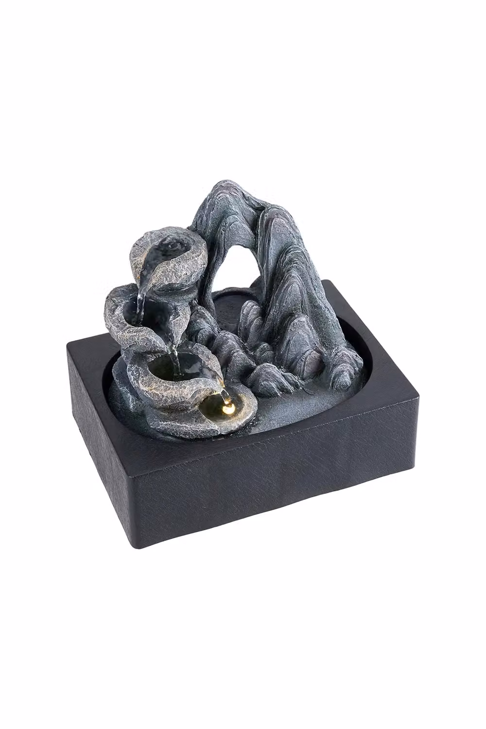 Living and Home Tabletop Waterfall Fountain with LED Lighting in Grey Stone – 3
