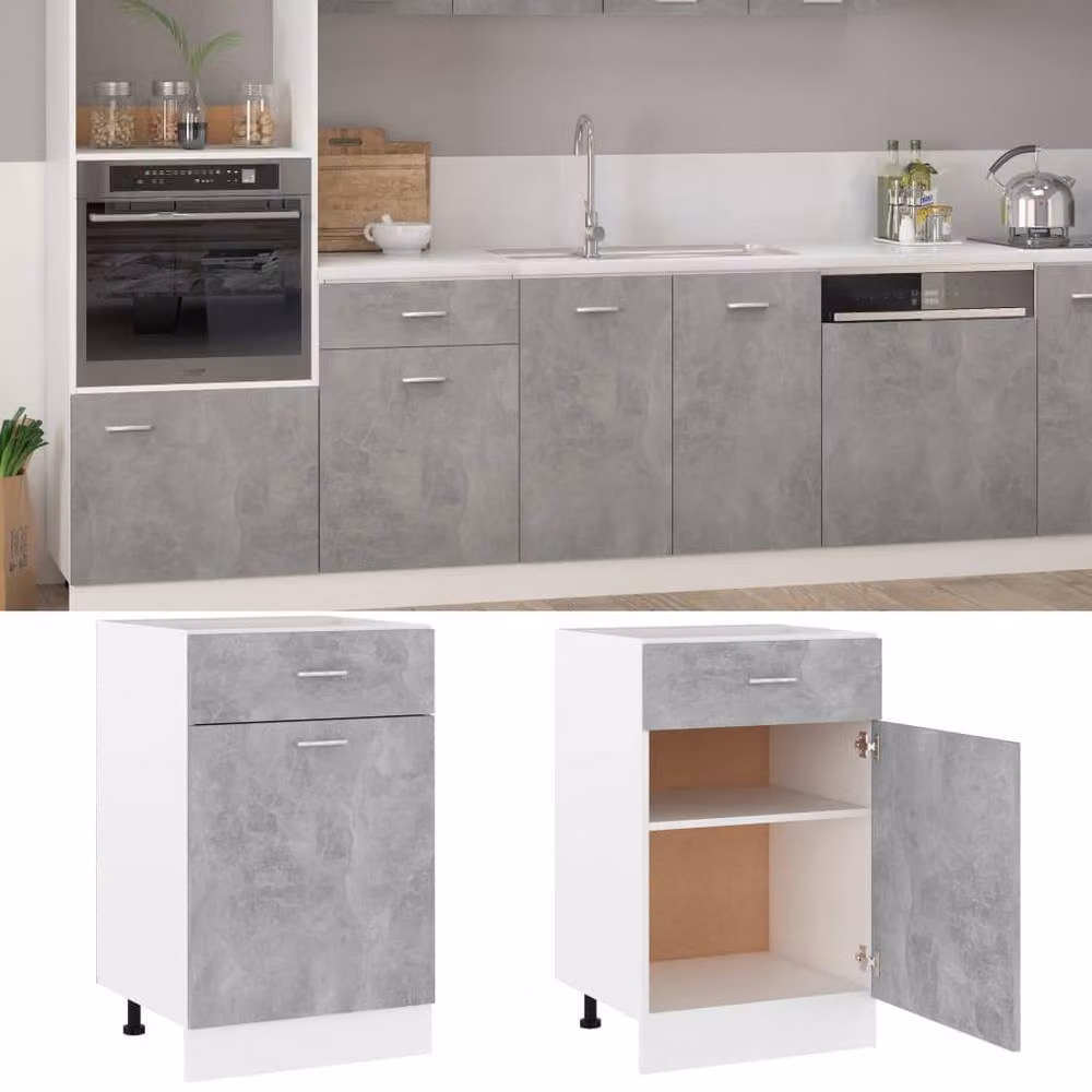 Berkfield Home Modern Freestanding Drawer Bottom Cabinet in Concrete Grey, W/D/H: 50 x 46 x 81.5 cm – 2