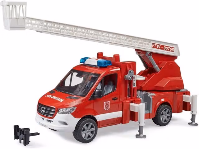 Bruder Mercedes MB Sprinter Fire Engine Model Vehicle with Ladder and Water Pump in Red, 1:16 Scale