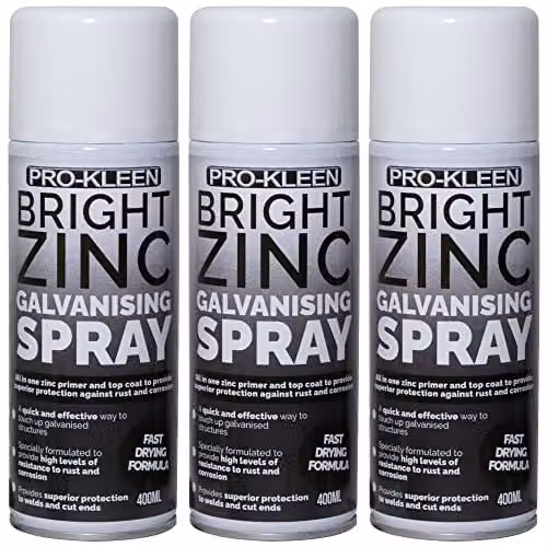 Pro-Kleen Bright Zinc Galvanising Spray Paint, 2-in-1 Primer and Top Coat in Silver, 3 x 400ml