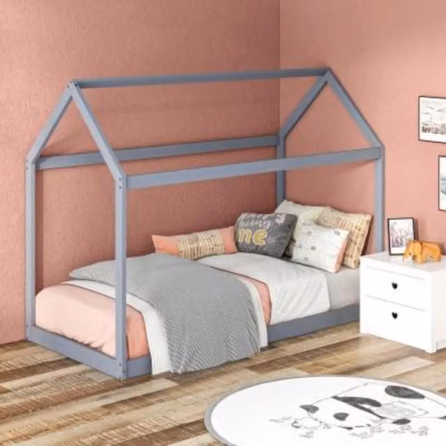 Chilli Seating Scandinavian Style Solid Wood Childrens Bed Frame in Grey