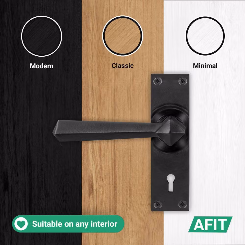AFIT Black Antique Cast Iron Door Handles with Key Lock Backplate, 1 Pair, W/D/H: 15 x 15 x 1.5 cm – 5