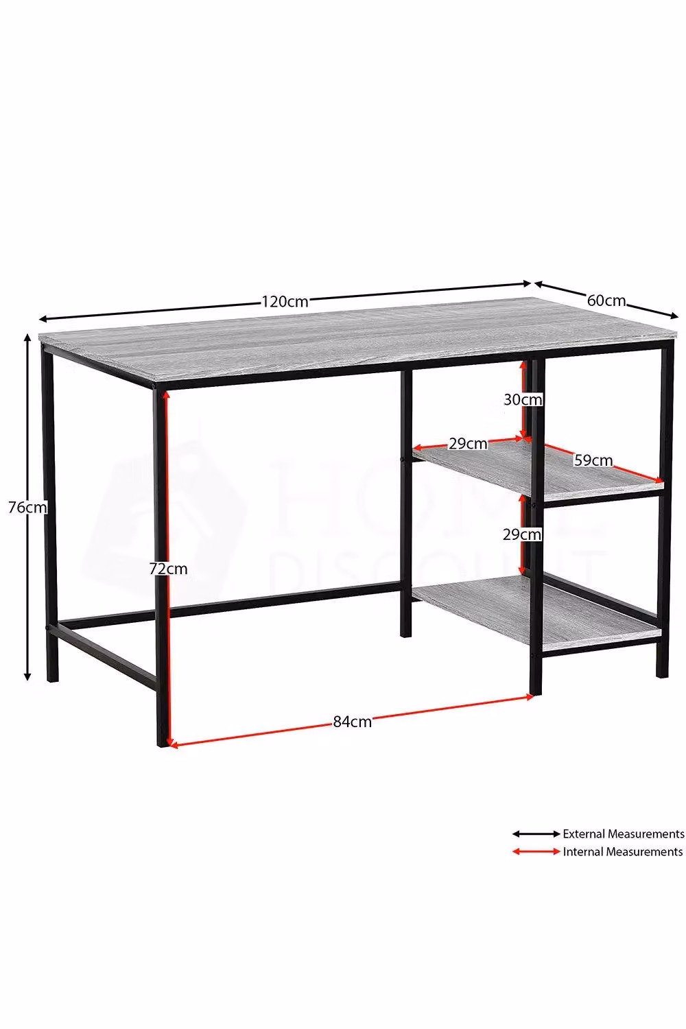 Vida Designs Brooklyn Industrial Computer Desk with 2 Shelves in Grey, W: 120 cm, D: 60 cm, H: 76 cm – 2