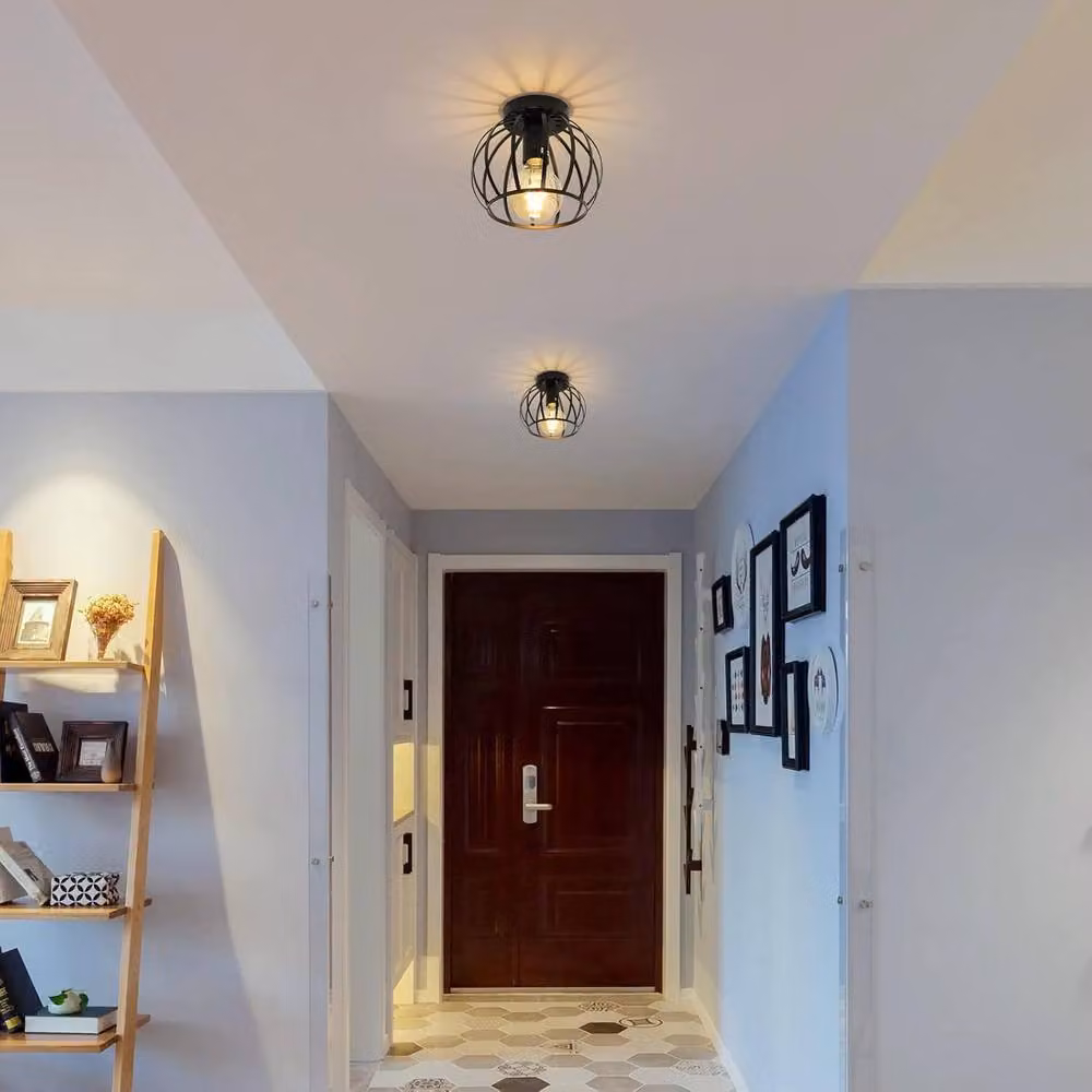 COMELY Industrial Vintage Black Metal Semi Flush Ceiling Light with E27 Socket – 2