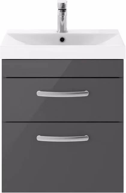 Balterley Millwich 2 Drawer Wall Hung Vanity Basin Unit, Gloss Grey, Width: 50 cm