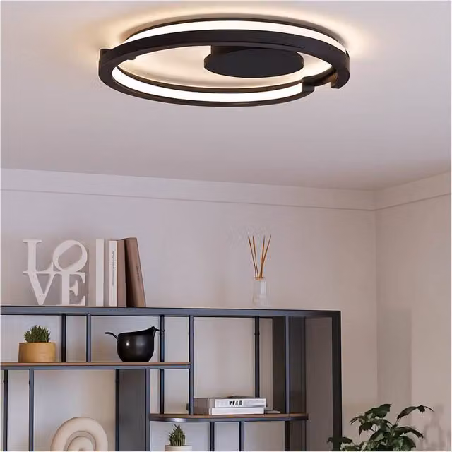 Loops Modern Black LED Ring Ceiling Light with Included Bulb – 1