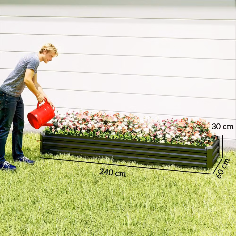 OUTSUNNY Galvanised Steel Raised Garden Bed, Anthracite Grey, W: 240 cm, D: 60 cm, H: 30 cm – 3