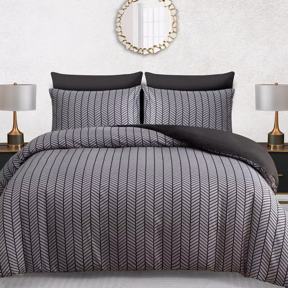 Pamposh Reversible Anti Allergy Microfibre Duvet Cover Set, Black, W: 180 cm, D: 200 cm – 2