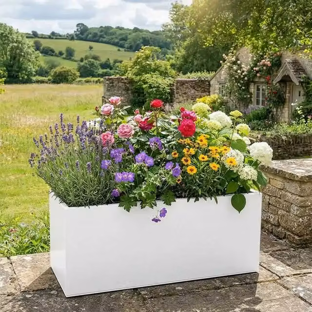 Access Garden Products White Galvanised Steel Window Box Planter, W: 70 cm, H: 24 cm, D: 24 cm