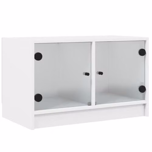 vidaXL TV Cabinet with Glass Doors in White, W: 68 cm, D: 37 cm, H: 42 cm