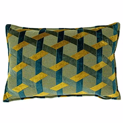Paoletti Delano Geometric Velvet Cushion in Petrol, Gold and Blue, W/D/H: 60 x 40 x 40 cm – 1
