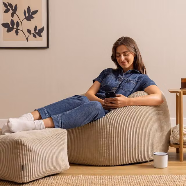 icon Kingston Large Cord Bean Bag and Footstool with Filling in Beige