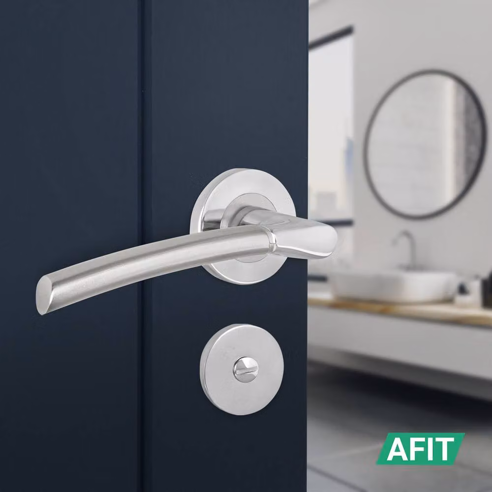 AFIT Chrome Bathroom Door Handle and Hinges Set in Silver with Satin Nickel Lever Lock – 4