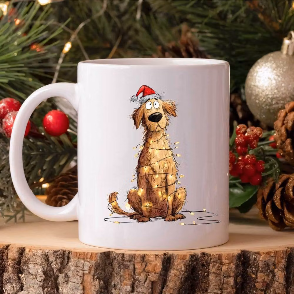 60 SECOND MAKEOVER Golden Retriever Christmas Lights Ceramic Mug in White – 2
