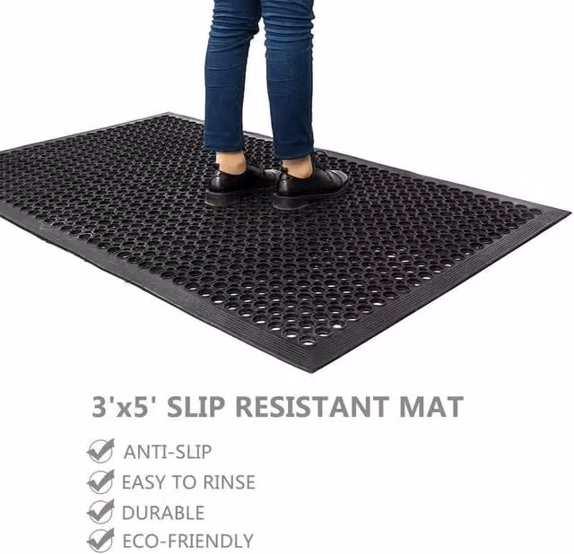 NESTLUNE Heavy Duty Black Rubber Ring Entrance Safety Mat, W/D/H: 152.4 x 91.44 x 1.0 cm – 1