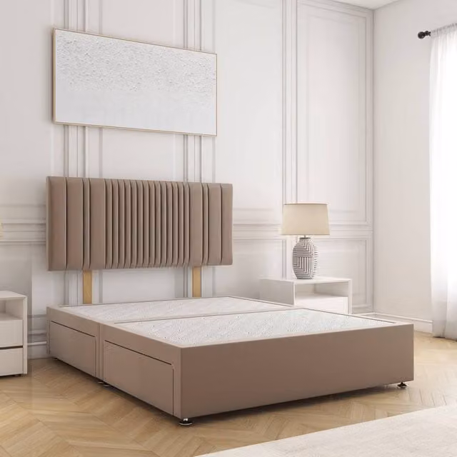 BSSPOKE Florence Plush Divan Bed with 24 inch Headboard and 2 Drawers in Bronze, Double, W/D/H: 140 x 200 cm