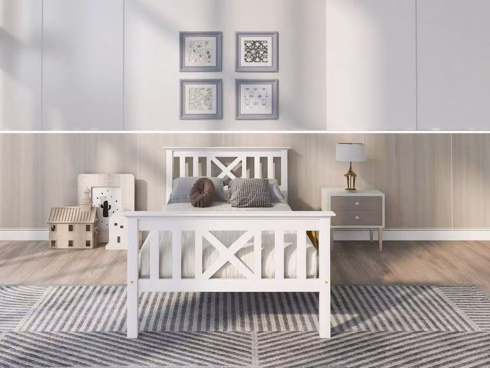 Rolipo White Solid Pine Single Bed Frame with Drawers W/D/H: 90 x 190 cm – 2