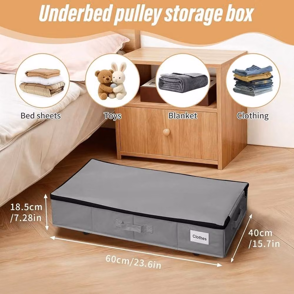 Kelvenix Set of 2 Foldable Fabric Under Bed Storage Boxes on Wheels in Grey – 2