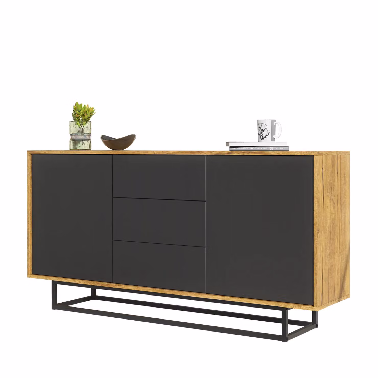 Mex Furniture LTD Industrial Loft Style Sideboard in Black and Multicolour, W: 140 cm, H: 80 cm, D: 35 cm – 4