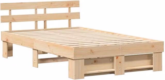 Berkfield Home Solid Pine Wood Bed with Headboard in Brown, W/D/H: 120 x 190 x 73 cm