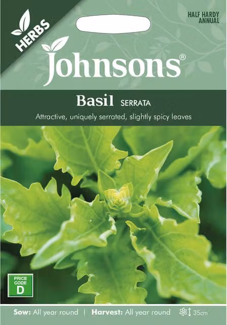 Johnsons Serrata Basil Herb Seeds, Green