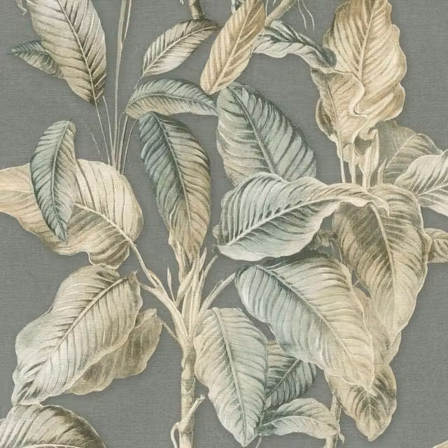 Rasch Boho Palm Leaf Botanical Vinyl Wallpaper in Grey