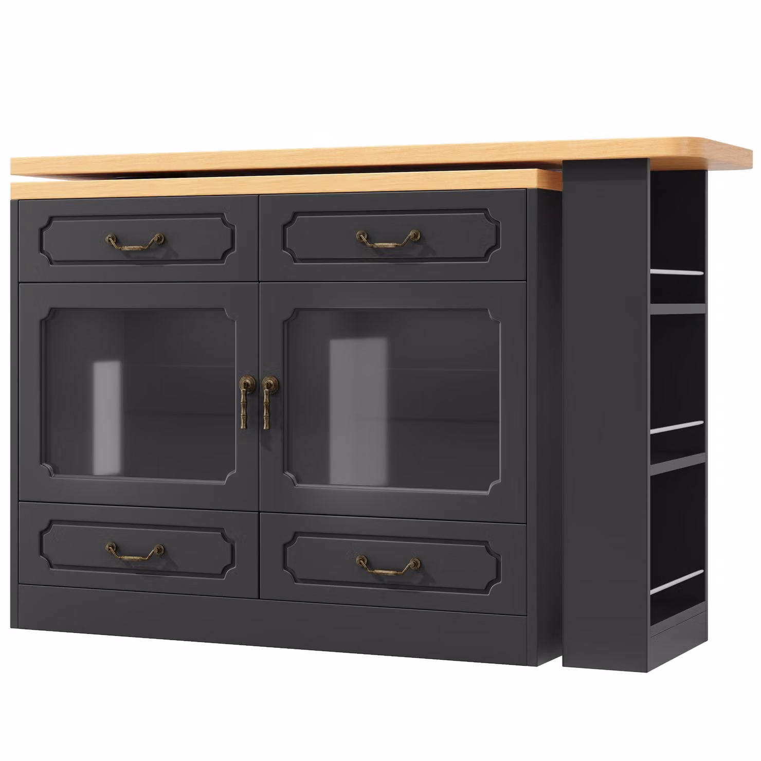 Aosom UK 360 Degree Rotating Bar Table with Extendable Kitchen Island, Side and Spice Rack, 4 Drawers, Black, W/D/H: 39 x 135-203 x 93 cm – 2