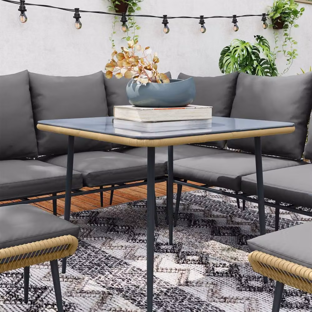 Wyld Haus Nofise 6 Piece Rattan Style Garden Sofa Set with Coffee Table and 2 Stools in Light Brown – 7