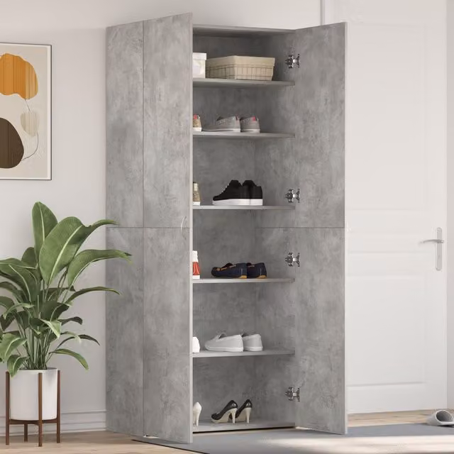 Berkfield Home Modern Concrete Grey Engineered Wood Shoe Cabinet, H 80 cm x W 180 cm x D 35.5 cm