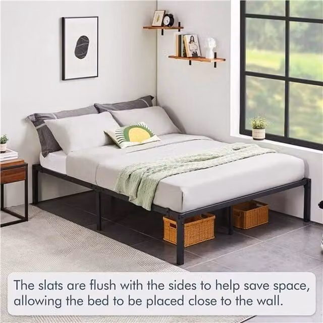 PAWNORA Metal Platform Bed Frame in Black, W/D/H: 200 x 150 x 41 cm