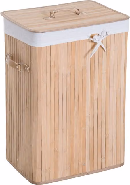 HOMCOM Bamboo Laundry Basket with Removable Fabric Bag, Brown, W/D/H: 40 x 30 x 60 cm – 1