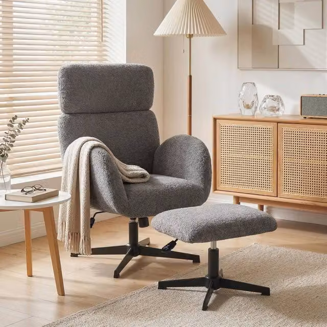 HOMCOM Grey Velvet Swivel Rocking Armchair with Ottoman