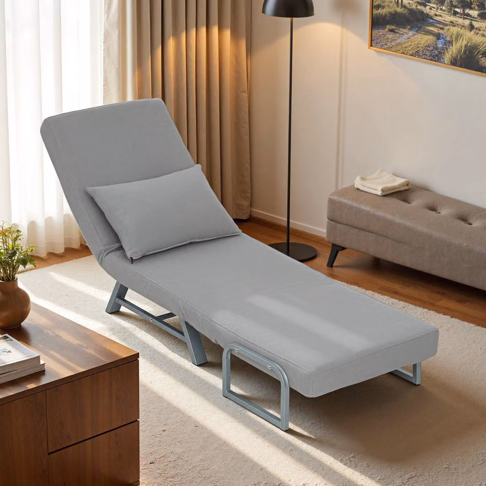 HOMCOM 3-in-1 Convertible Single Sofa Bed and Folding Chair in Grey – 2