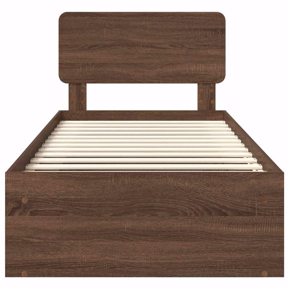 Berkfield Home Bed Frame with Headboard in Brown Oak and Solid Pine Wood, W/D/H: 100 x 200 cm – 4