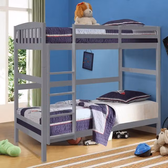 Comfy Living Solid Wood Childrens Two-Level Bunk Bed in Grey, W/D/H: 90 x 190 x 152.4 cm