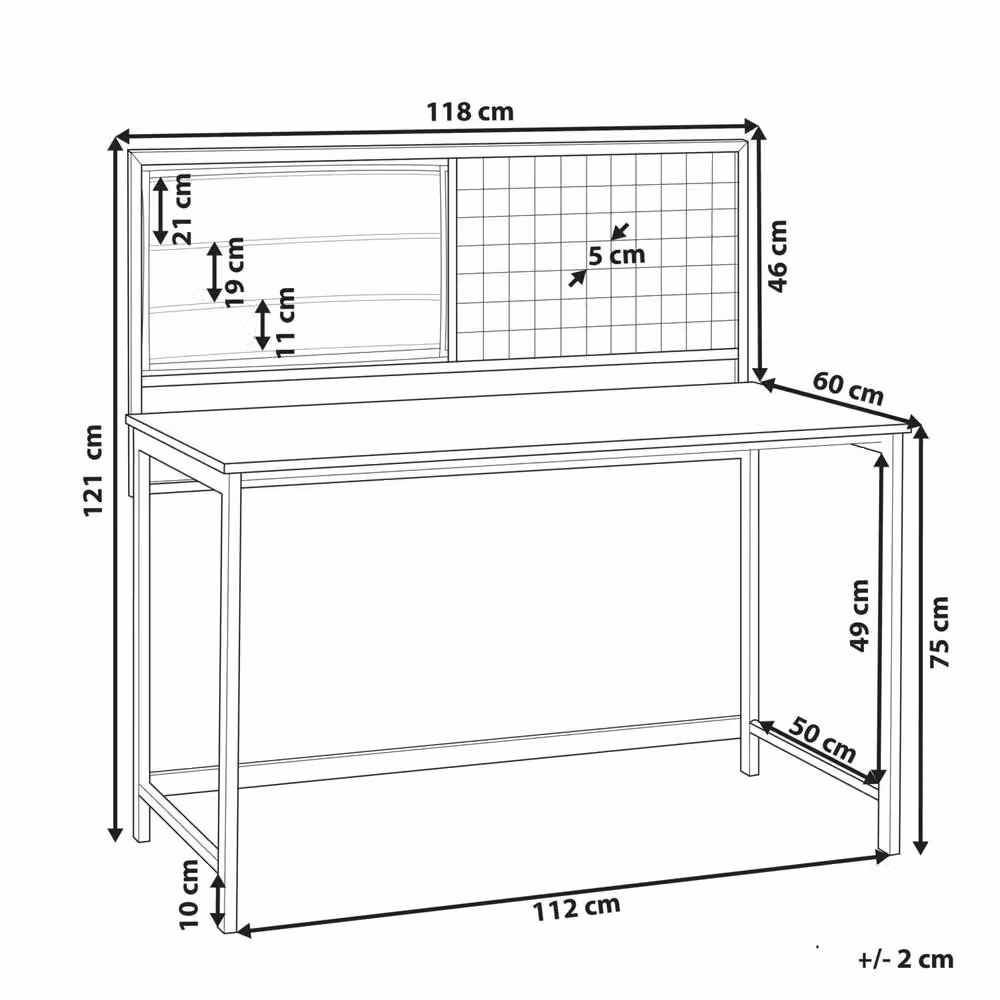 Wyld and Coco Writing Desk with Built-in Memo Board, Black Frame and Dark Wood Top, W: 121 cm, D: 60 cm, H: 60 cm – 3